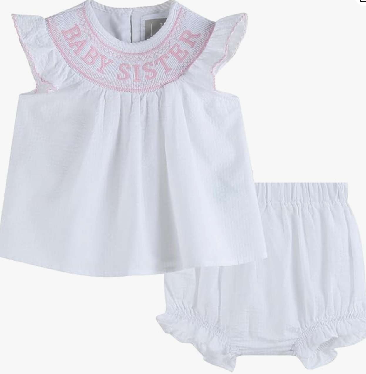 White Baby Sister Smock Set