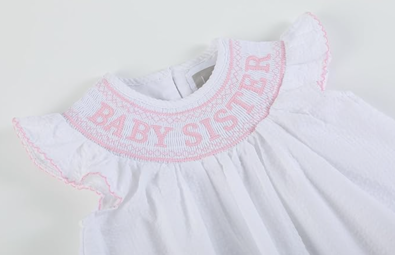 White Baby Sister Smock Set