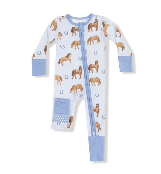 Horses Blue 2Way Zip Romper