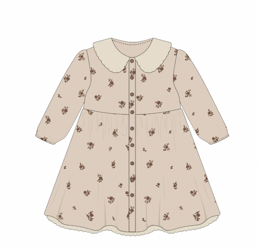 Brown Floral Organic Cord Dress