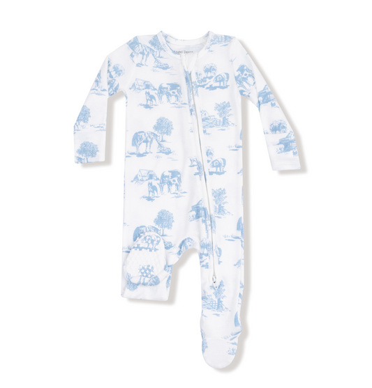 Farm Bl Toile 2Zip Footie