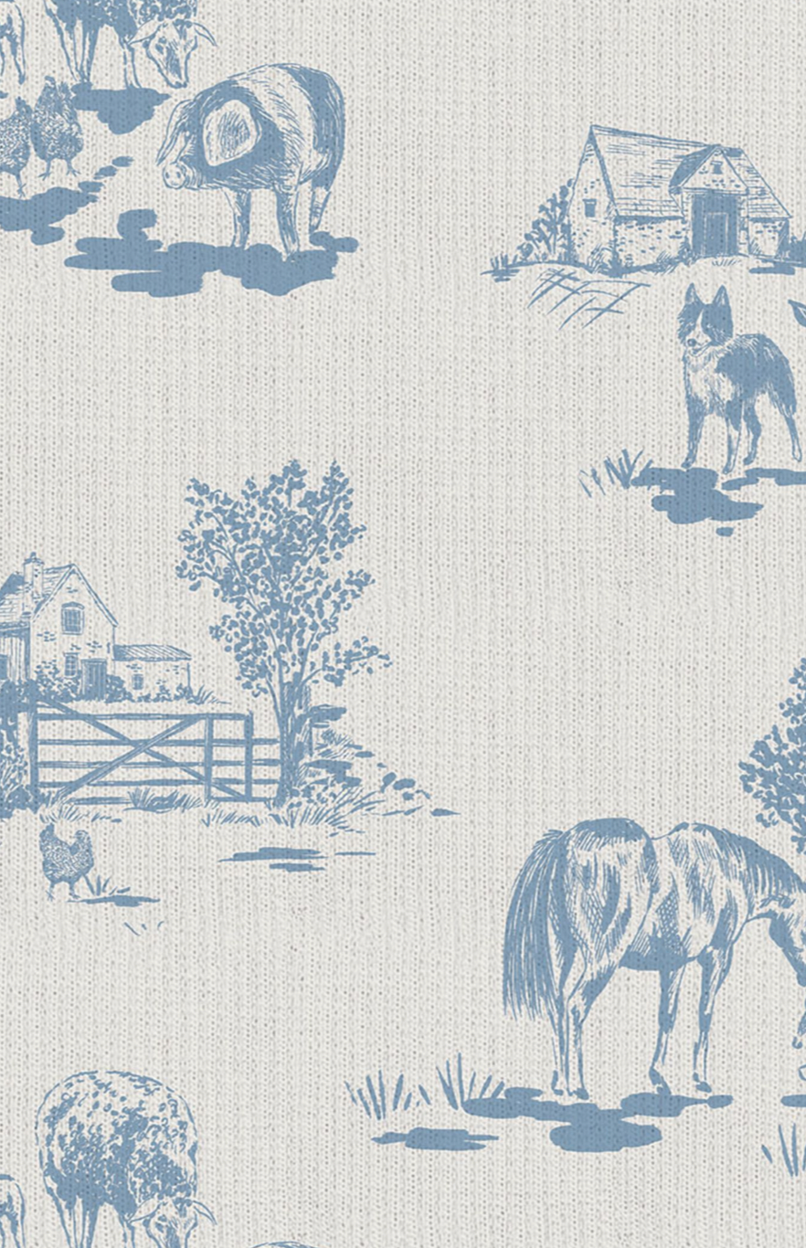 Farm Bl Toile 2Zip Footie