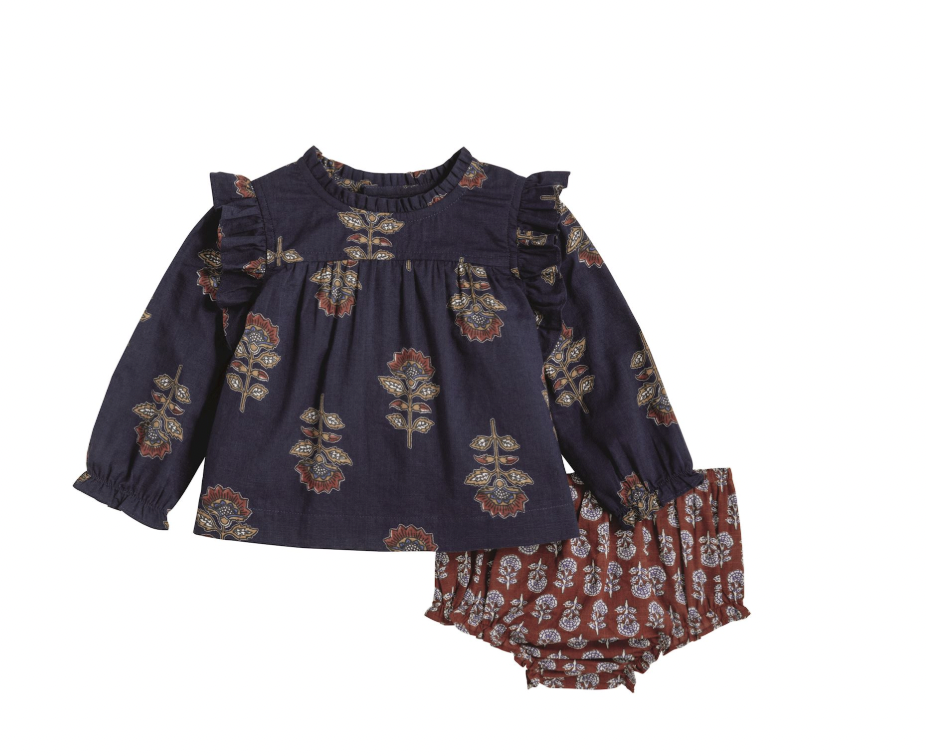 Navy Floral Pinafore Set