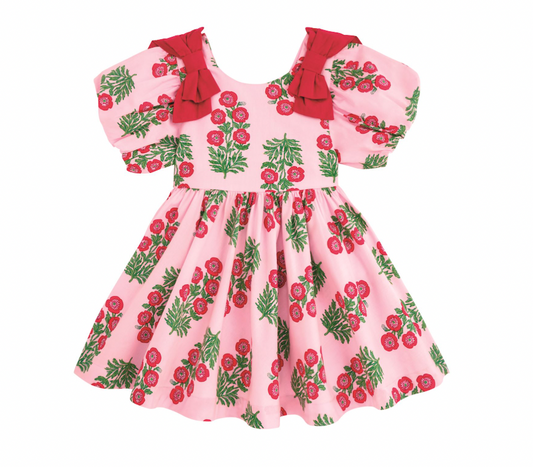 Christmas Block-Print Bow Dress