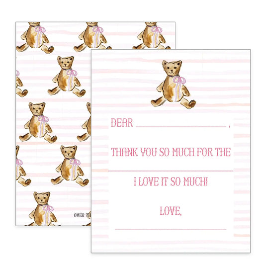 Teddy Bear Pink Bow Thank You Cards