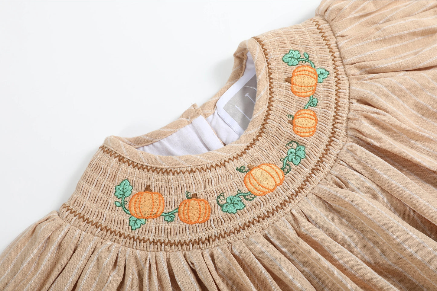 Light Brown Pinstripe Pumpkin Smock Dress