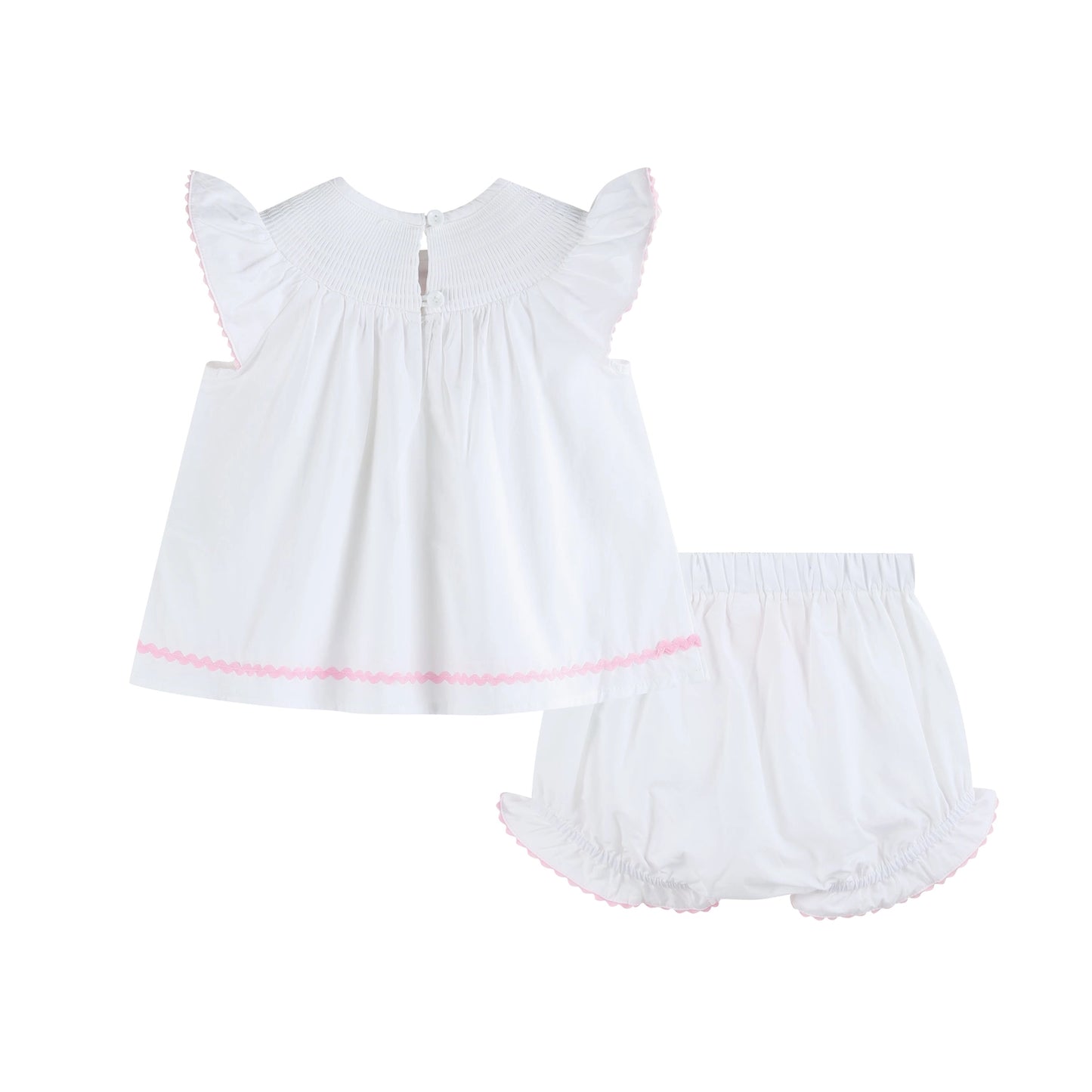 White & Pink Cross Smock Dress/Bloomer Set