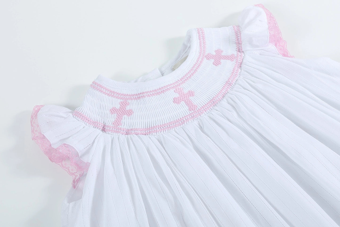 White & Pink Crossed Smock Bishop