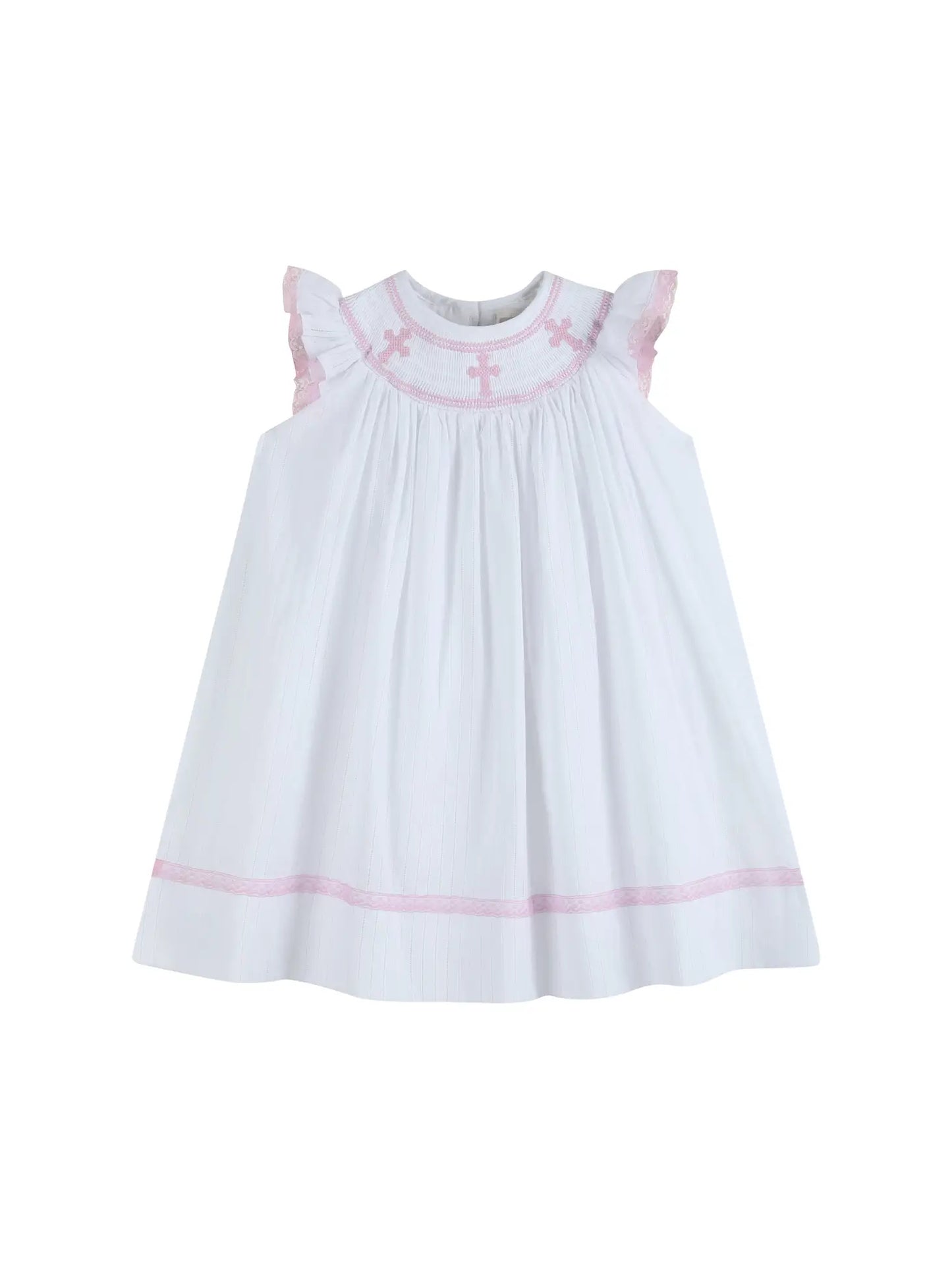 White & Pink Crossed Smock Bishop