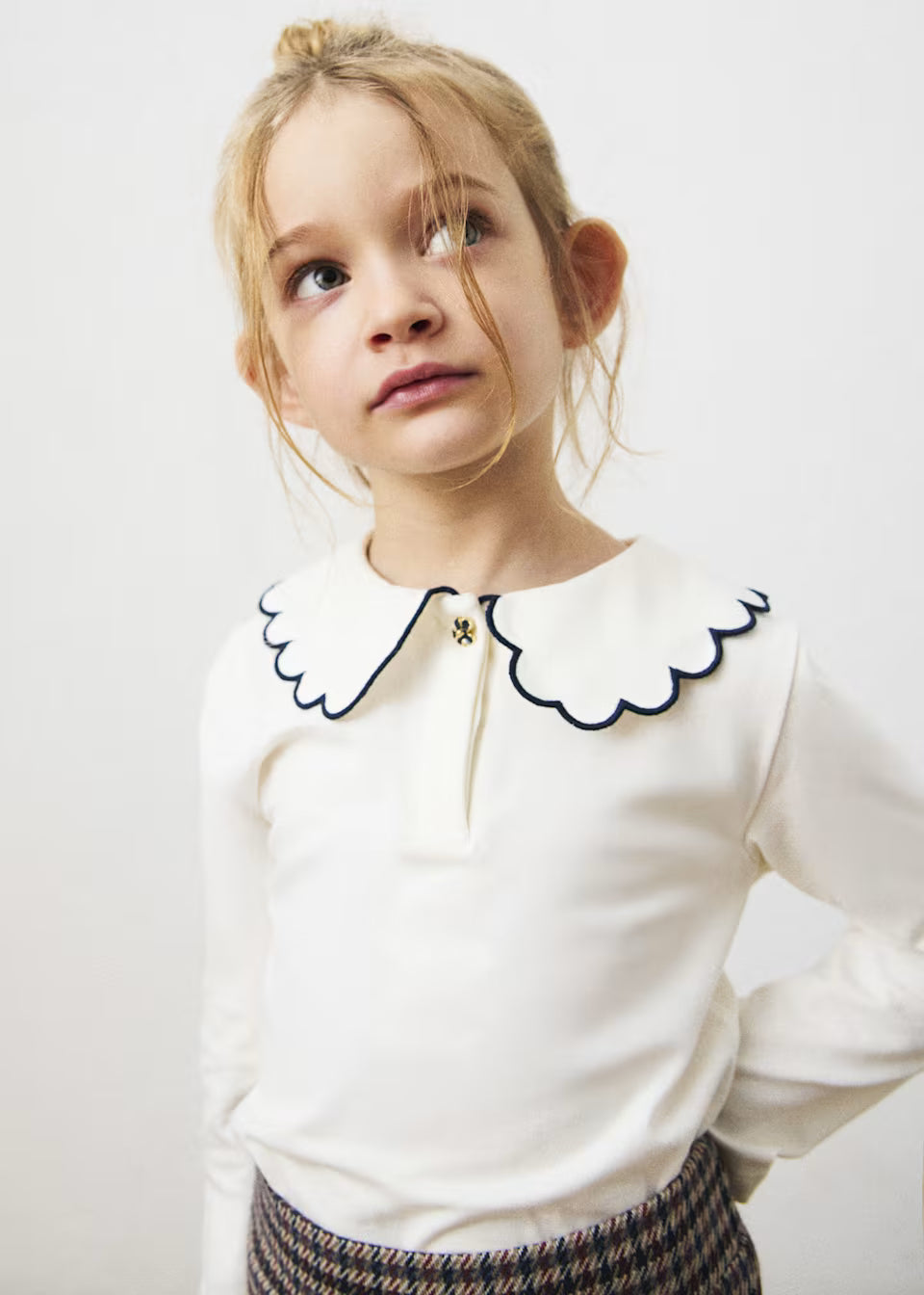 Scalloped LS Blouse