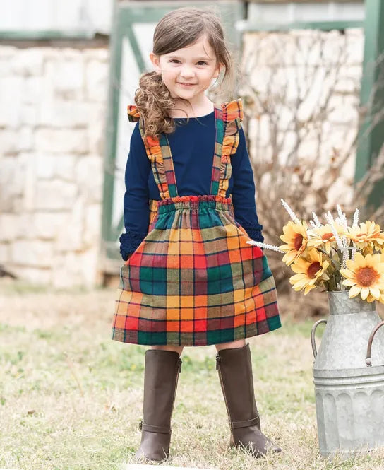 Storybook Rainbow Plaid Jumper & Navy LS T SET