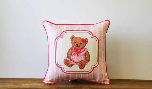 Stripe Dainty Pink Bear Pillow