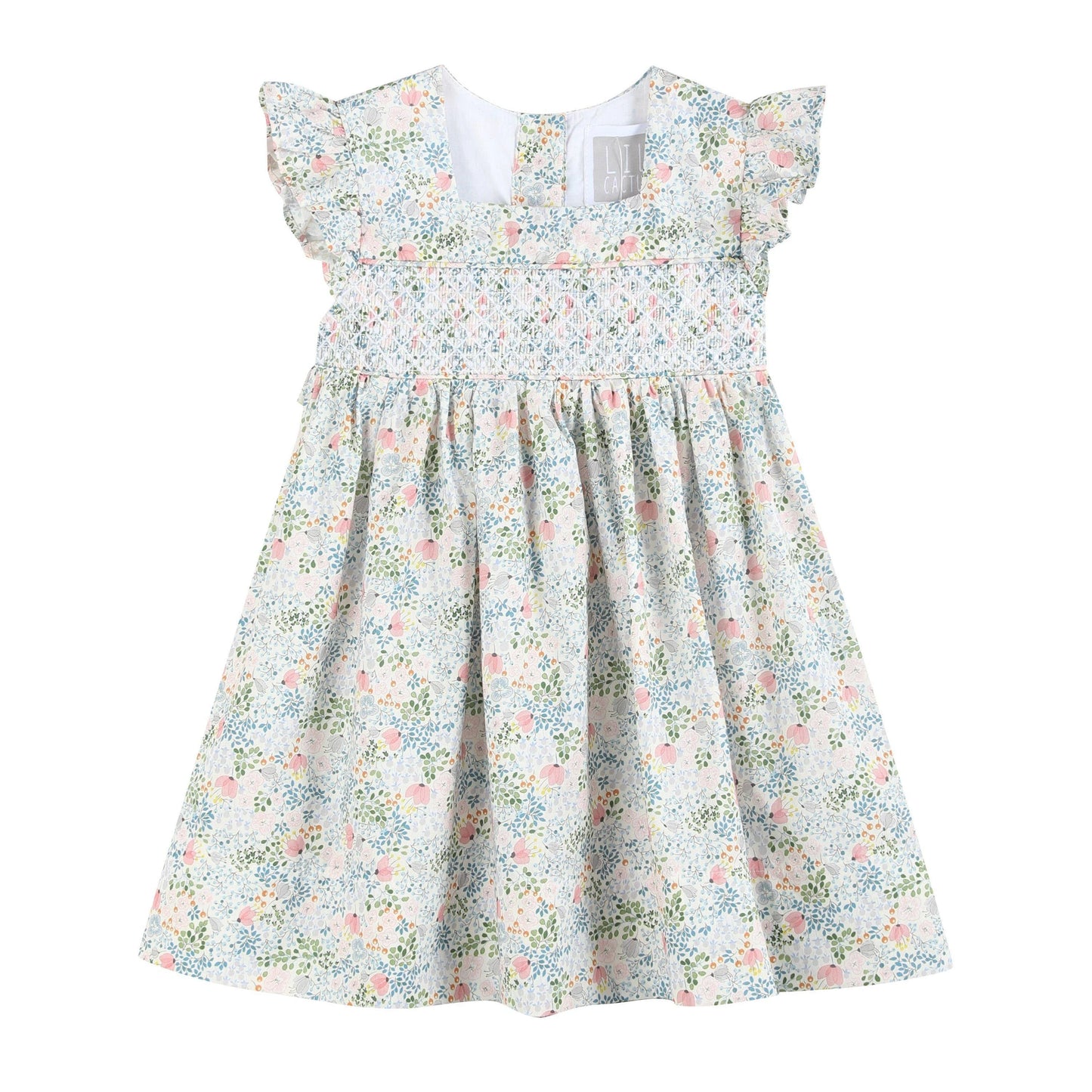Pink Floral Smock Flutter Dress