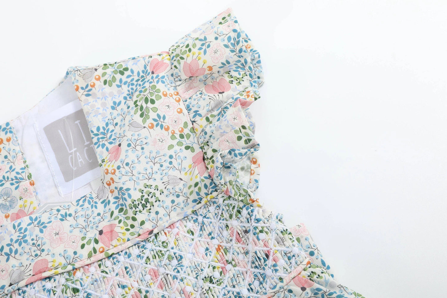 Pink Floral Smock Flutter Dress