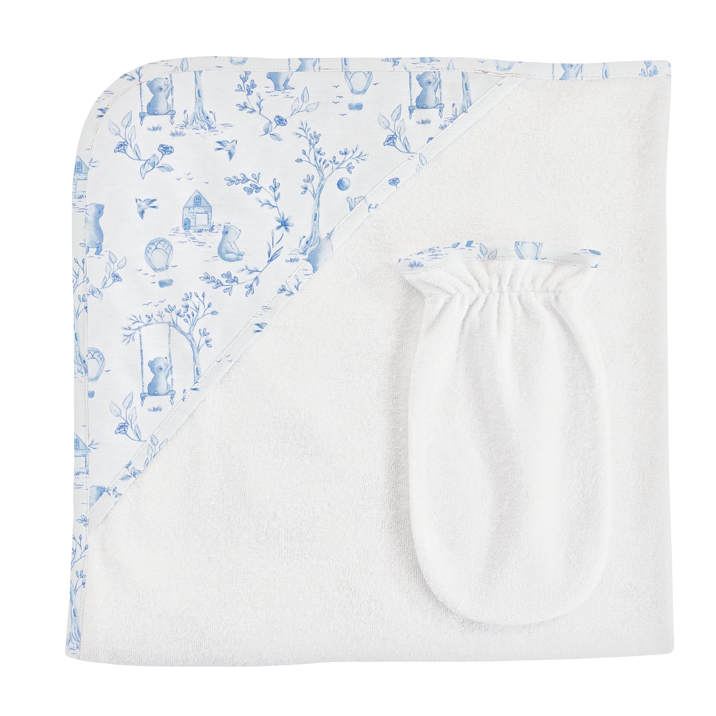 Blue Toile de Jouy Towel & Mit