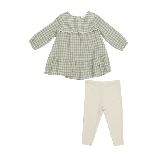 Green Gingham Smocked Dress Legging