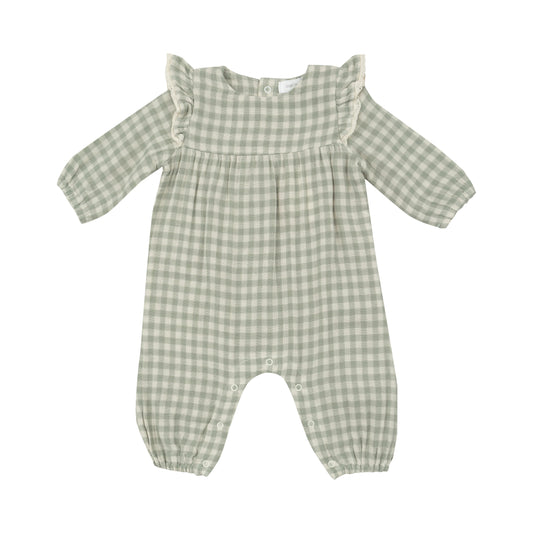 Green Gingham Ruffle Romper