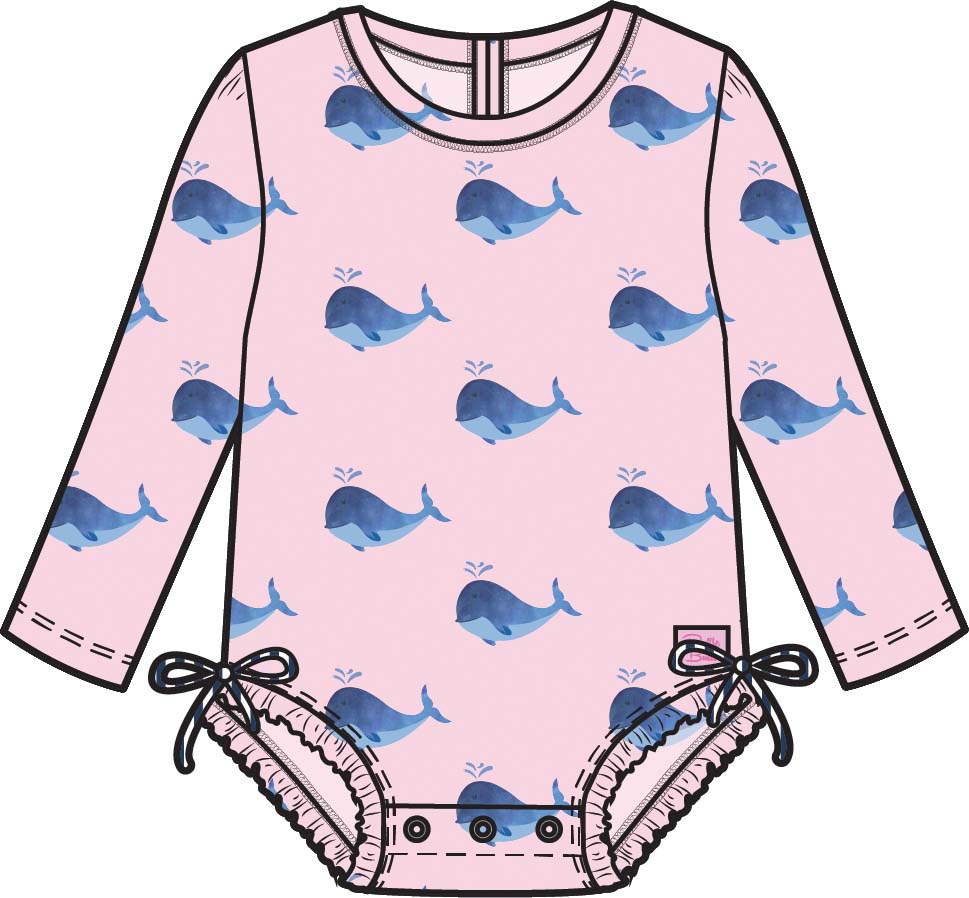 Pink Whale Friends LS  1PC Rashguard