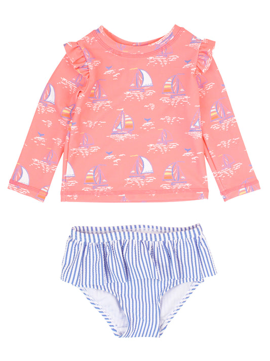 Pink Seas The Day Skirted Rash Guard