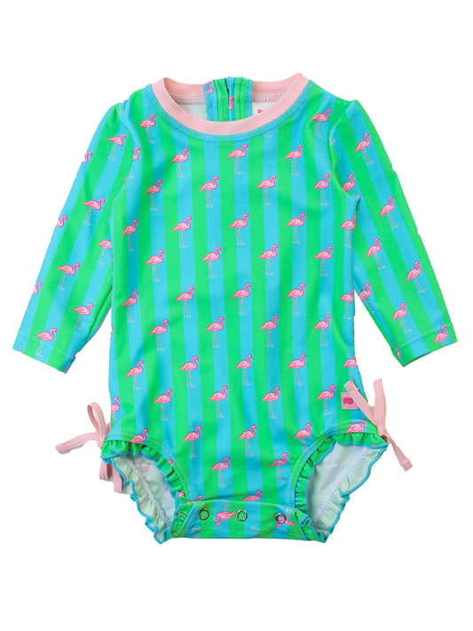 Neon Flamingo Stripe 1PC Rash Guard