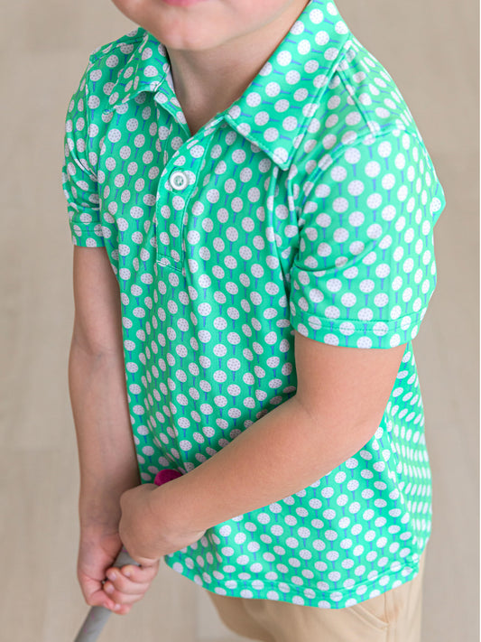 Tiny Green Tee Time Perf Polo