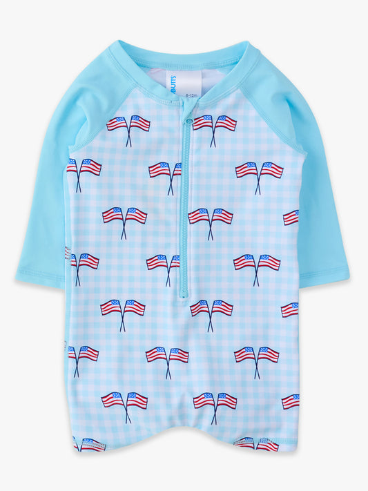 Blue Patriotic Gingham 1PC RG Swim