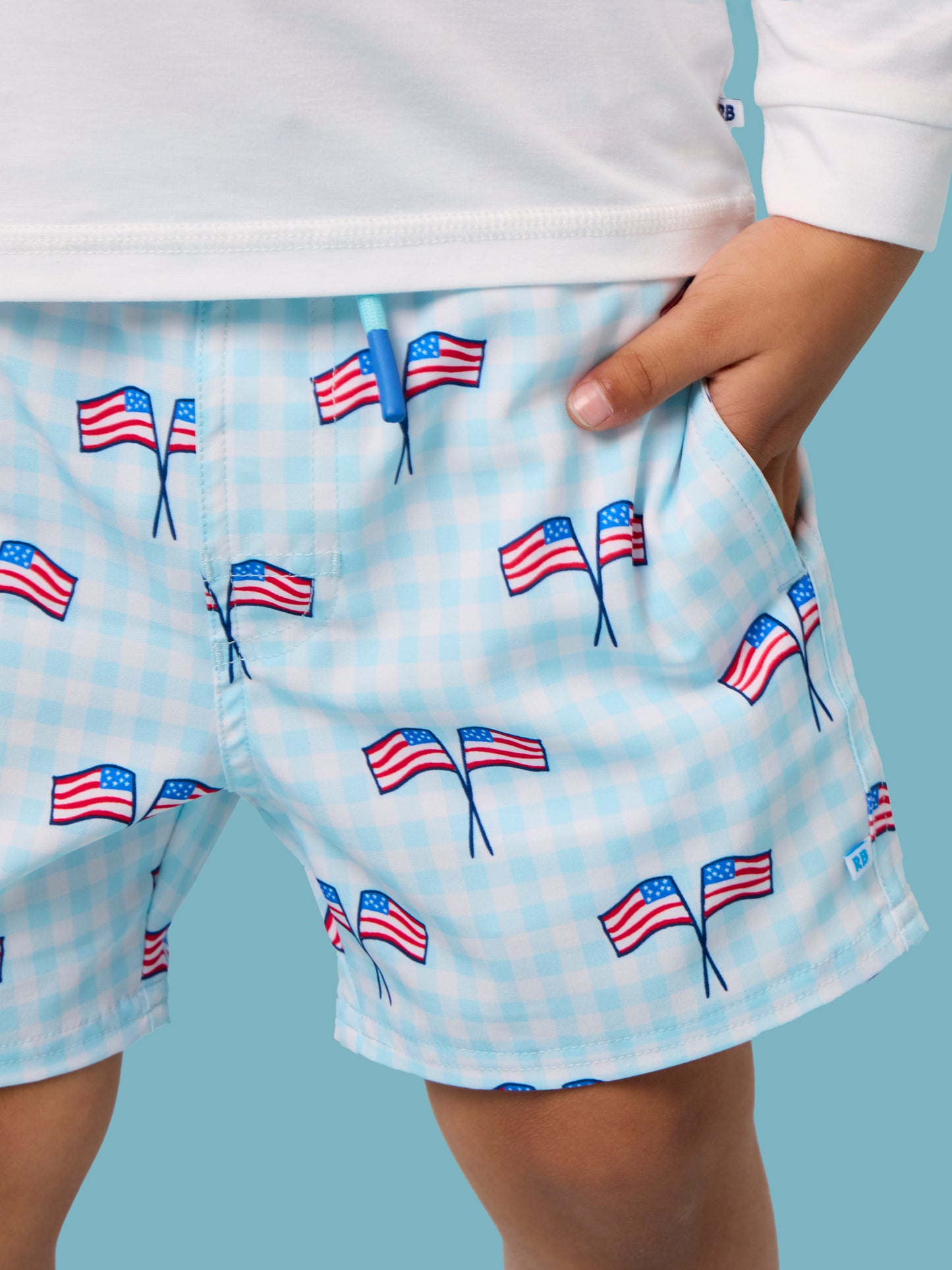 Blue Patriotic Gingham Swim Trunk