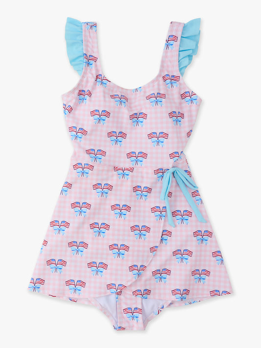 Women's Patriotic Pink Gingham Swimsuit