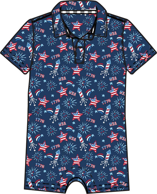 RED WHITE BOOM Polo Romper