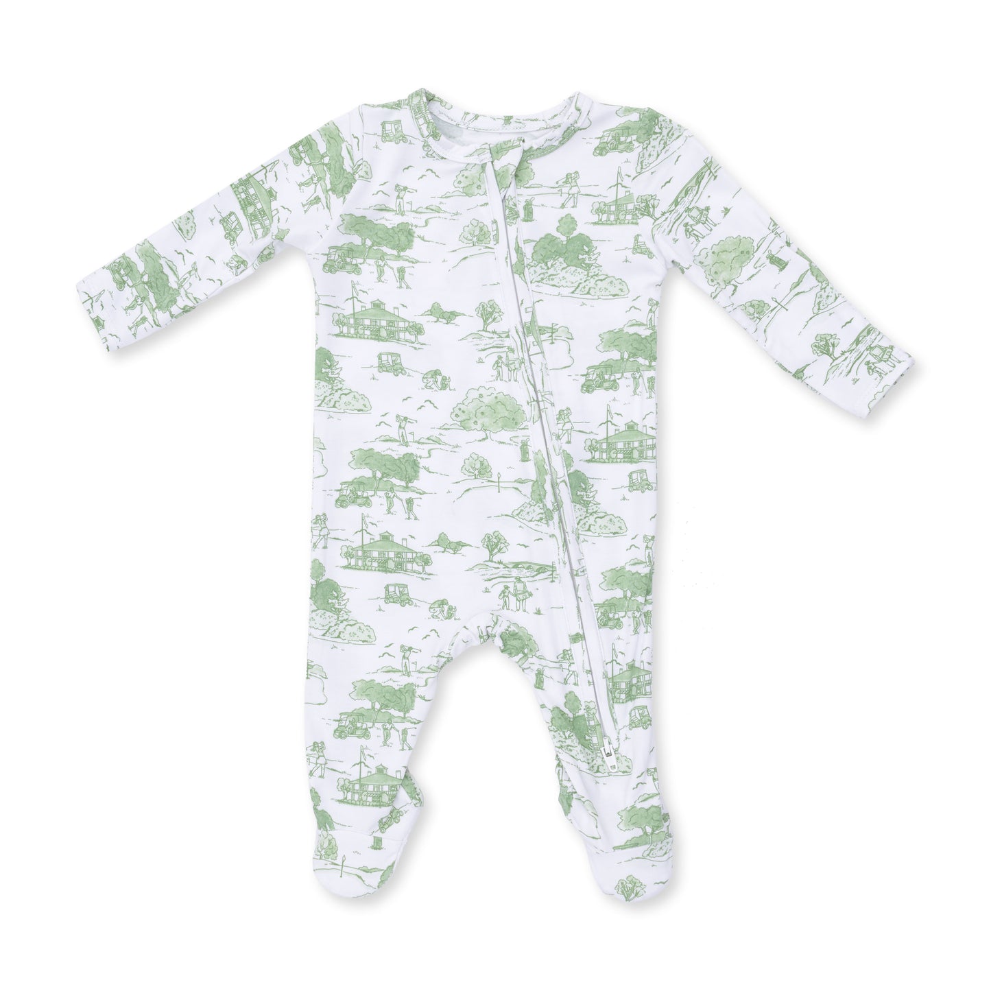 Green Toile Golf Zipper Footie