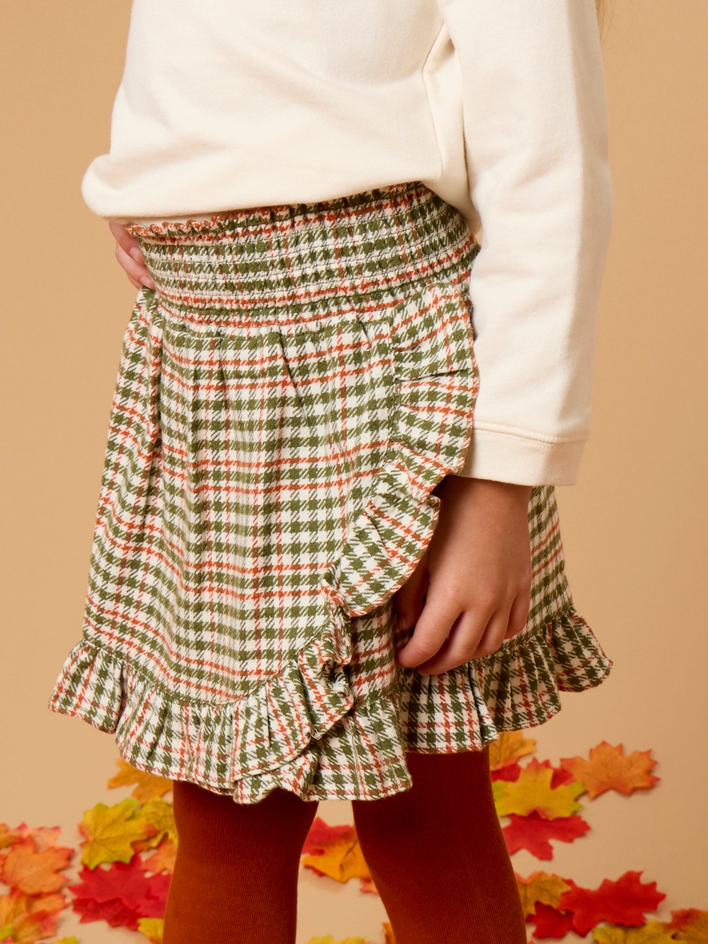 Olive Houndstooth Skirt/Flutter Top SET