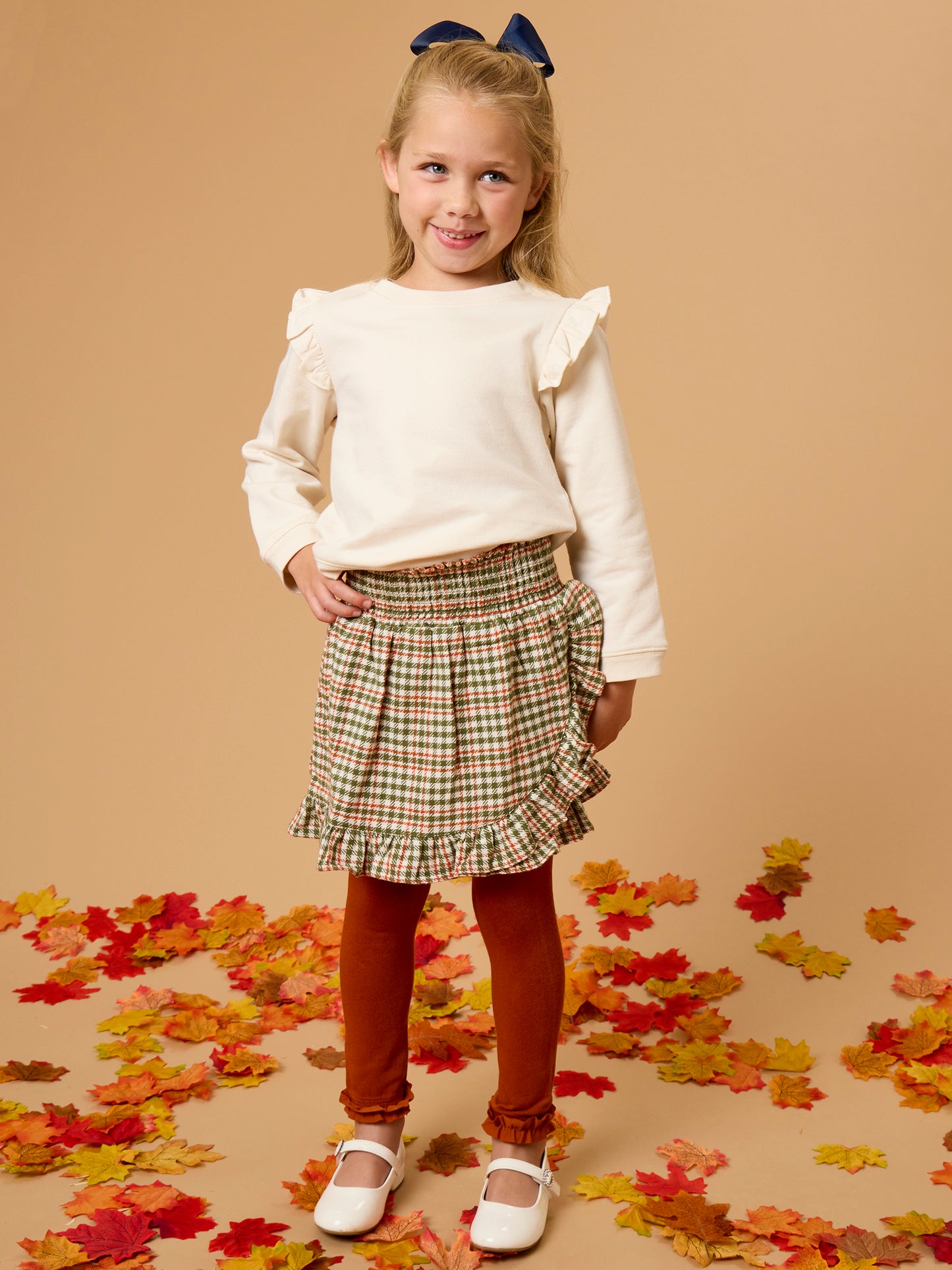 Olive Houndstooth Skirt/Flutter Top SET
