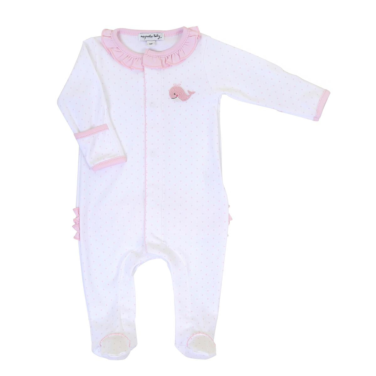 Tiny Whale Pink Emb Ruffle Footie