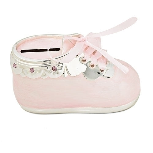 Girl Pink Shoe Bank W/ Jewels and Ribbon Laces