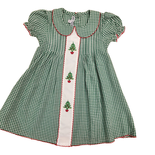 Green Christmas Tree Gingham Dress