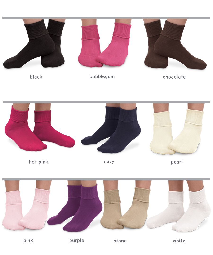 White Smooth Toe Turn Cuff Socks