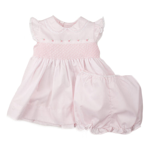 Pink Smocked Lace Fly Sleeve Dress