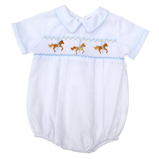 White Horse Carousel Hand Smocked Boy Creeper