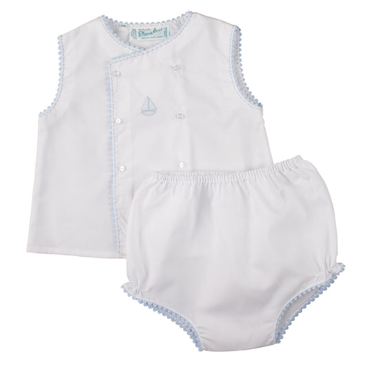 White Sailboat Diaper Set