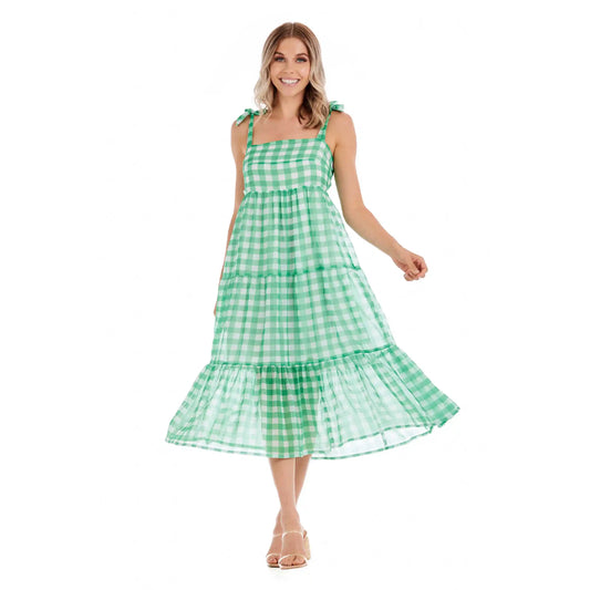 Green Vivianne Plaid Midi Dress
