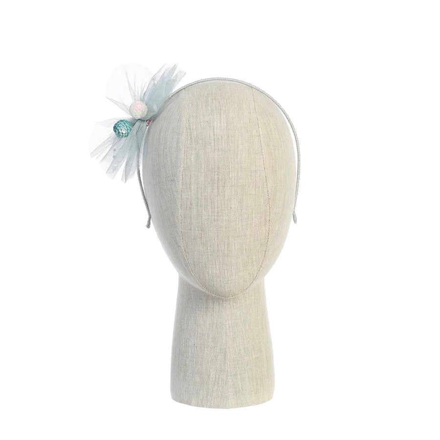 Tulle Bow Headband with Multi Color Pom Poms