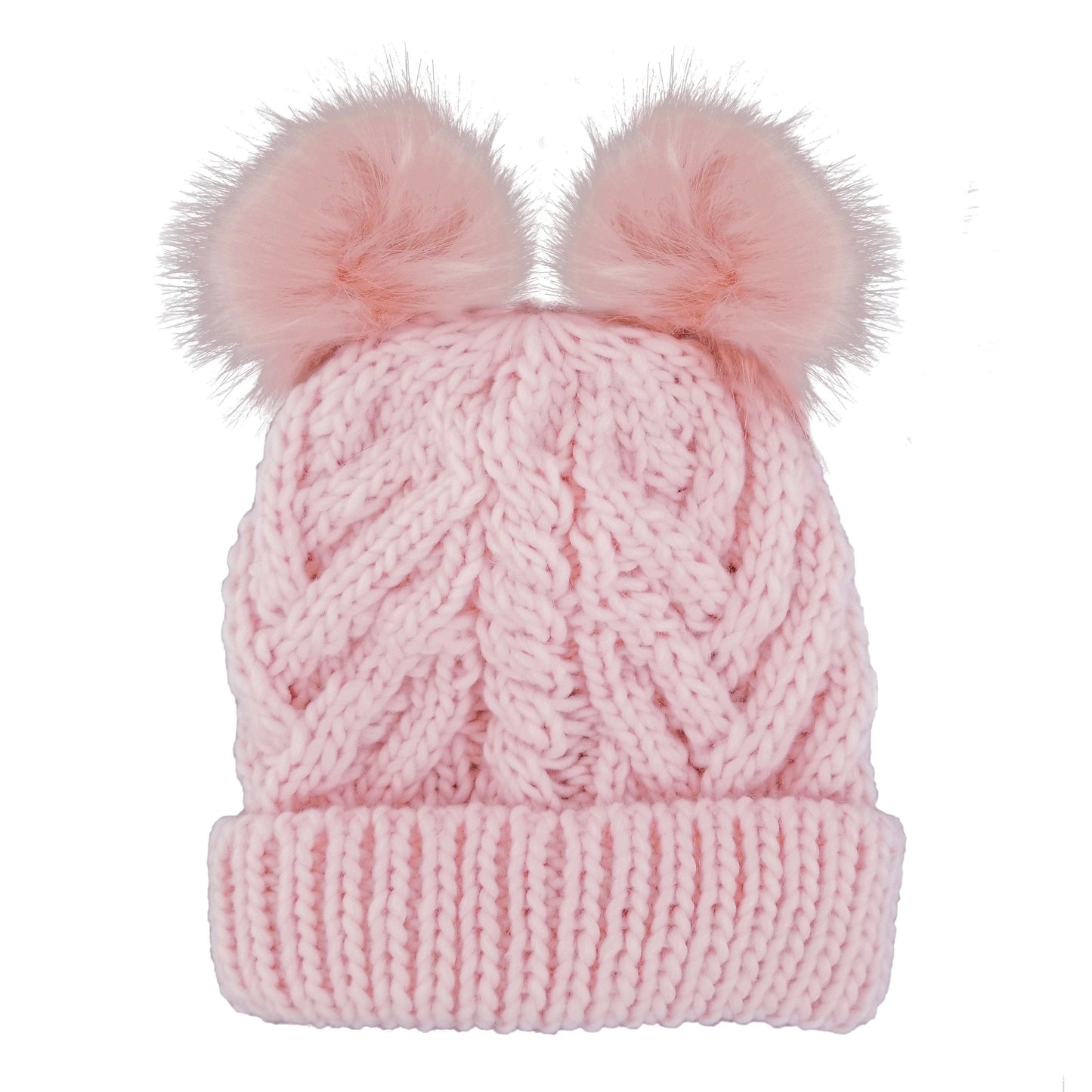 Fluffer Blush Pink Cable W/PomPoms Hat