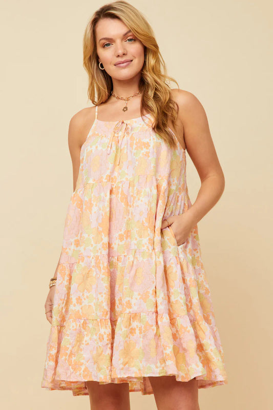 Pink Front Tie Floral Tiered Tank Dress FINAL SALE