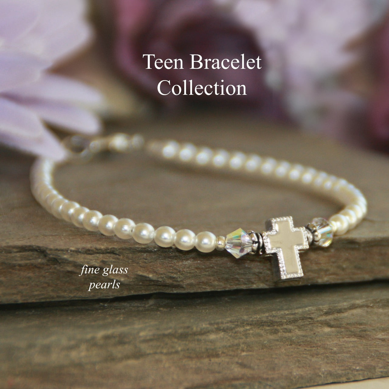 Teen White Pearl Cross Bracelet