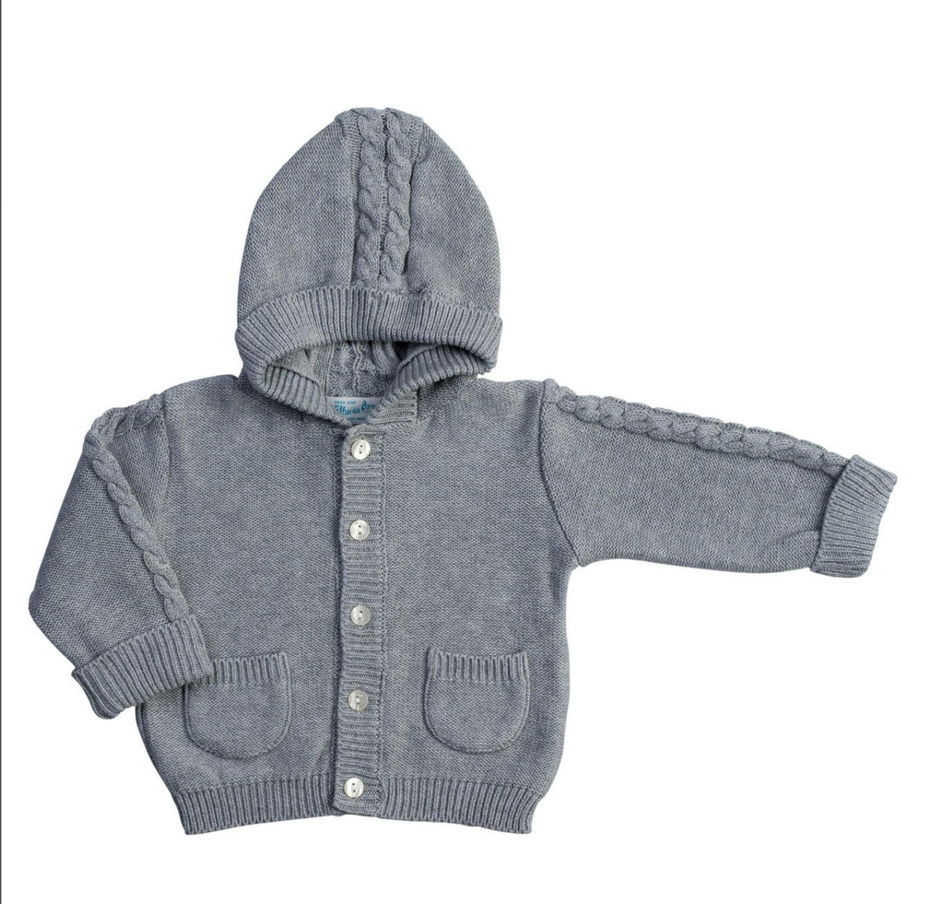 Grey Hooded Cable Cardigan