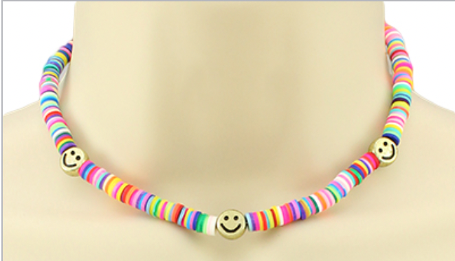 Smiley Face & Rubber Bead Necklace