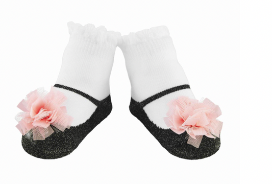 Black & Pink Puff Socks