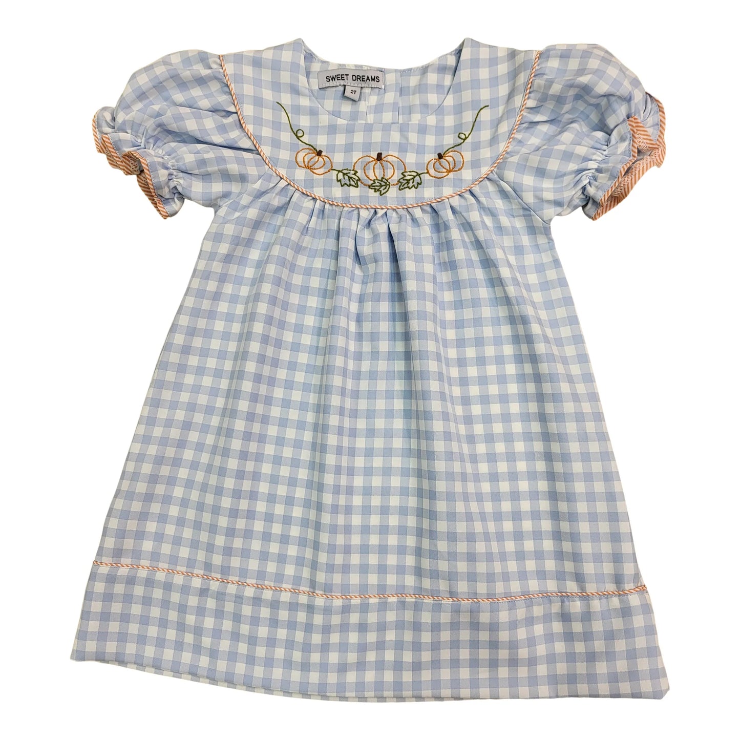 Pumpkin Emb Gingham Dress