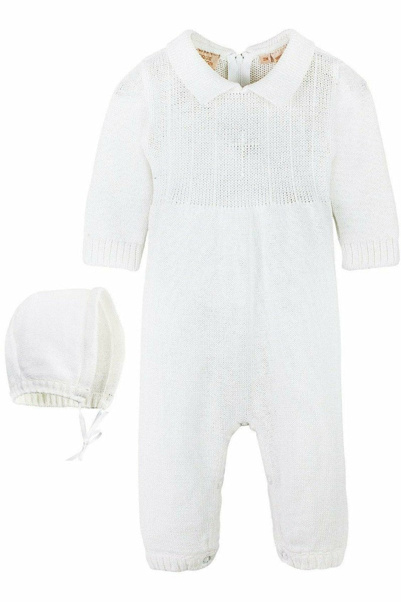 Baby Boy Christening Outfit & Bonnet-Cross Detail