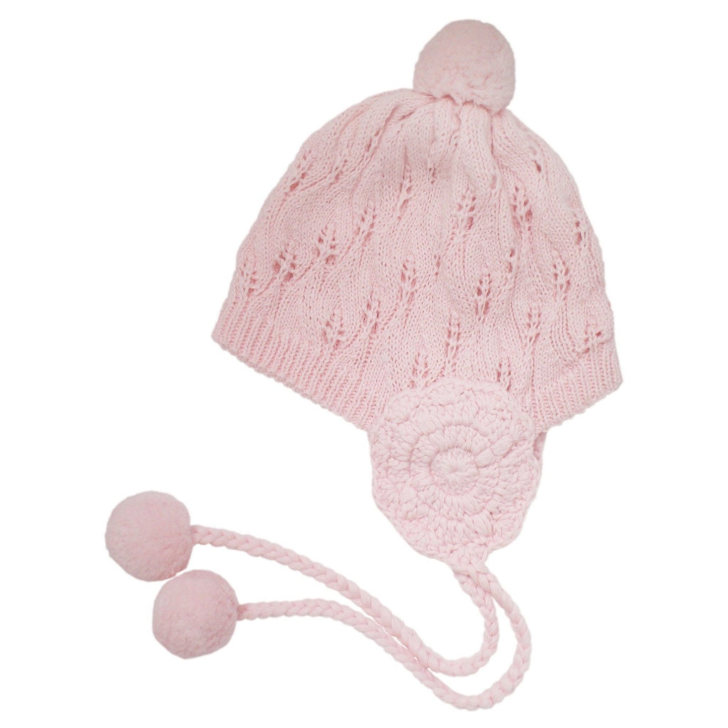 Filigree Pink Lacy Crochet Earflap Bonnet
